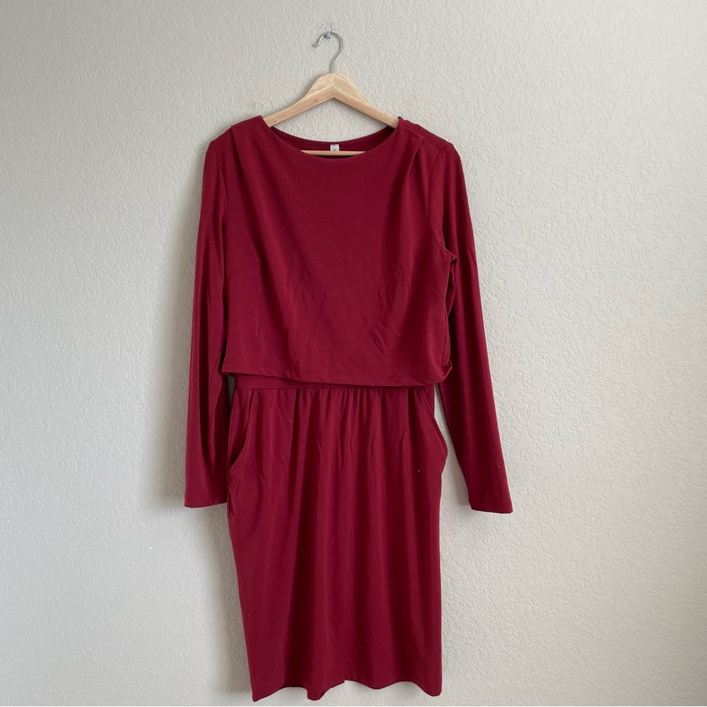 Betabrand Burgundy Stretch Dress & Overshirt Set – Women’s Medium